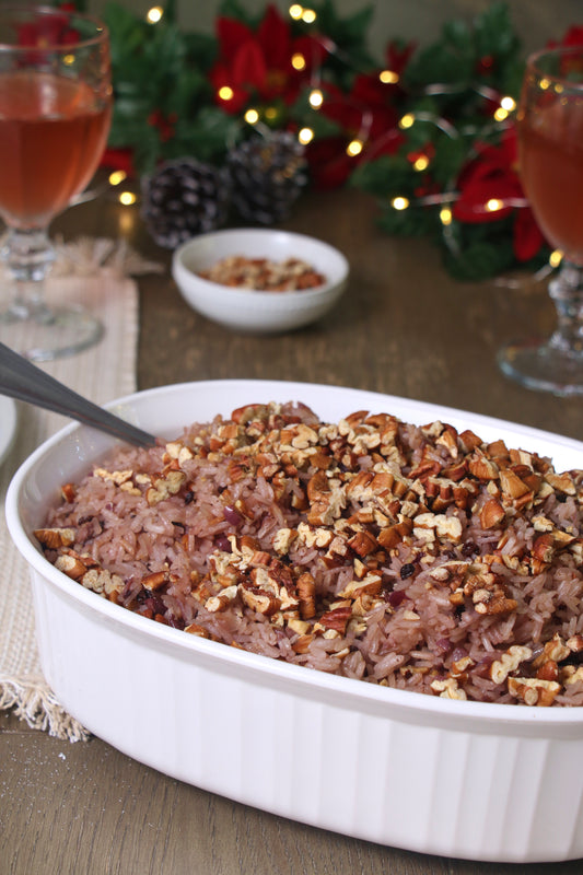 Kalamata Olive and Raisin Rice Pilaf with Toasted Pecans