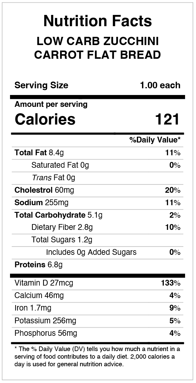 Low Carb Zucchini & Carrots Flat Bread - pack 10 slices