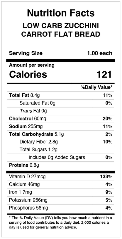 Low Carb Zucchini & Carrots Flat Bread - pack 10 slices